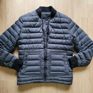 Orobos Down Puffer Bomber Jacket Black Full Zip Ribbed Collar Size S